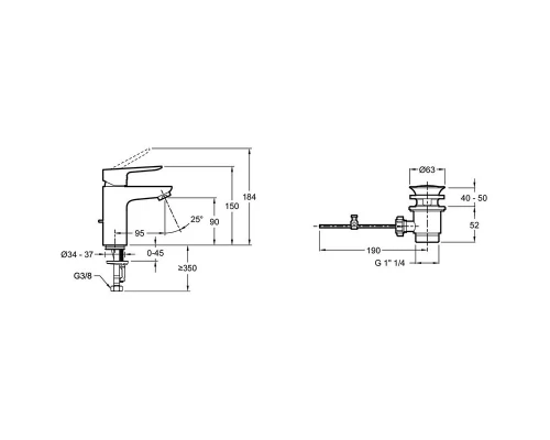 Смеситель Jacob Delafon Oscar E29842-BL для раковины с донным клапаном, черный матовый