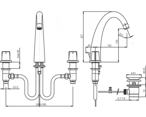 Смеситель Jacob Delafon Elevation E18871 для раковины на 3 отверстия с донным клапаном