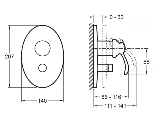 Смеситель Jacob Delafon Fairfax E98722-CP для ванны и душа, встраиваемый, внешняя часть