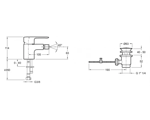 Смеситель Jacob Delafon July E16028-4-CP для биде с донным клапаном