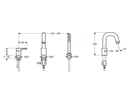 Смеситель Jacob Delafon Singulier E10873 для ванны и душа для установки на борт ванны