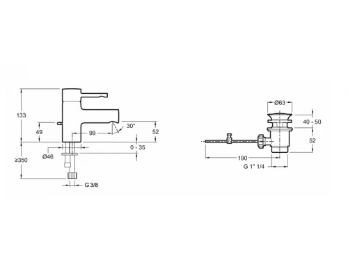 Смеситель Jacob Delafon Cuff E37301-CP для раковины с донным клапаном