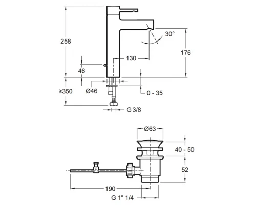 Смеситель Jacob Delafon Cuff E37303-CP для раковины с донным клапаном