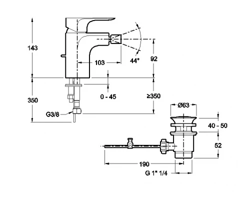 Смеситель Jacob Delafon Aleo E72279-CP для биде с донным клапаном