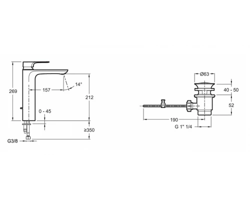 Смеситель Jacob Delafon ALEO+ E72337-CP для раковины с донным клапаном
