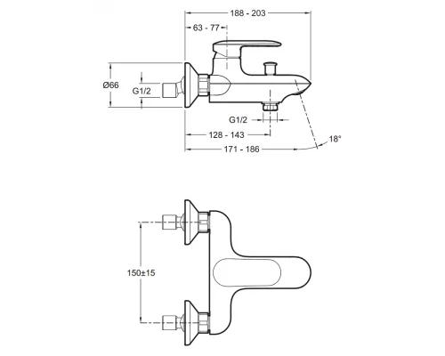 Смеситель Jacob Delafon Kumin E99460-CP для ванны и душа