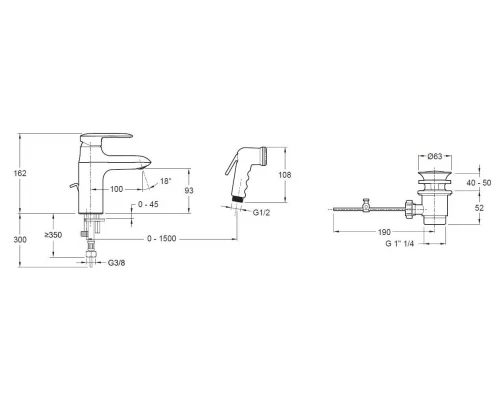 Смеситель Jacob Delafon Kumin E99465-CP для раковины с гигиеническим душем
