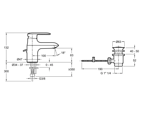 Смеситель Jacob Delafon Kumin E99980-CP для раковины с донным клапаном