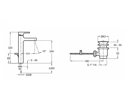 Смеситель Jacob Delafon Strayt E37329-CP для раковины с донным клапаном