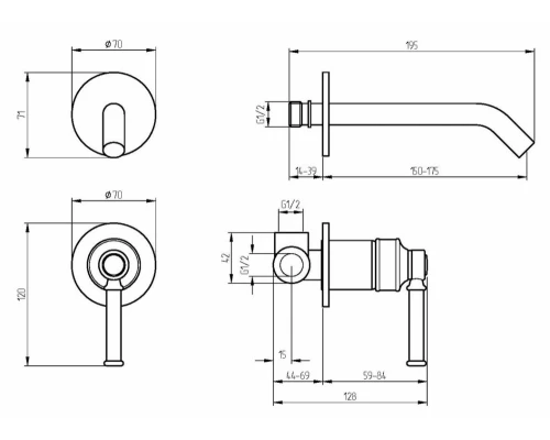 Смеситель Migliore Ermitage Mini для раковины настенный, черный матовый, 30849
