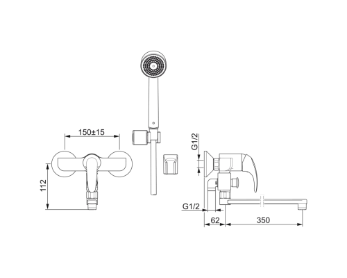 Смеситель для ванны и душа Oras Polara 1447Y с гарнитуром Oras Apollo
