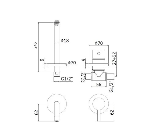 Смеситель Paffoni Light для раковины, цвет черный матовый, LIG007NO70