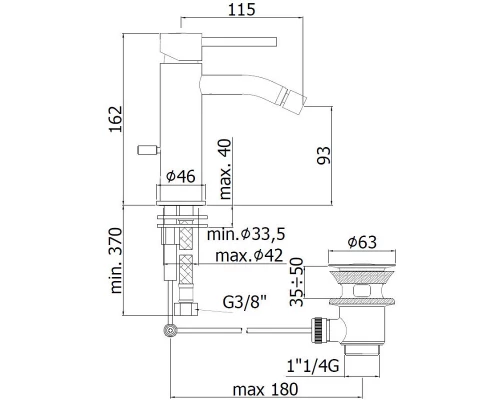 Смеситель Paffoni Light для биде, с донным клапаном 1 1/4, цвет сталь, LIG135ST