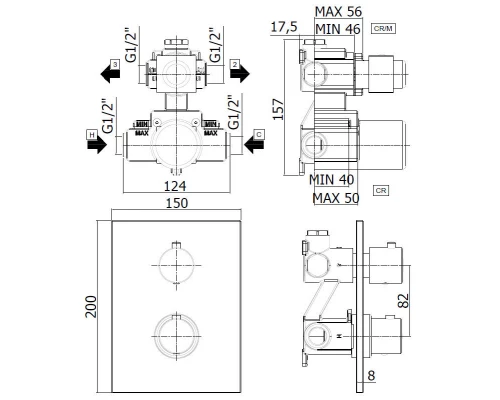 Смеситель Paffoni Light термостатический для душа, цвет черный матовый, LIQ518NO/M