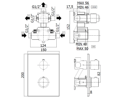 Смеситель Paffoni Light термостатический для душа, цвет черный матовый, LIQ519NO/M