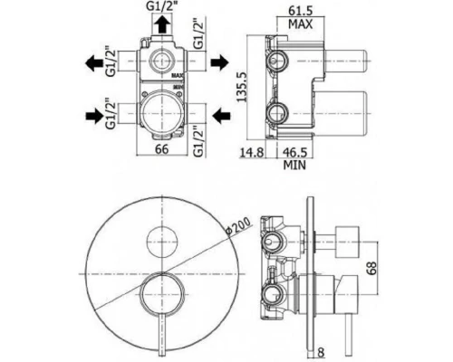 Смеситель Paffoni Light для душа, с внутренней частью, цвет стальной, LIG019ST