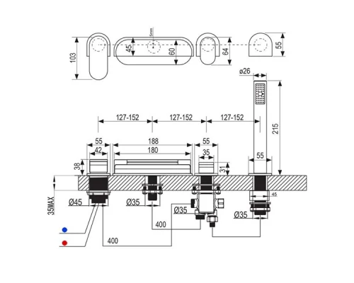 Смеситель на борт ванны Ravak CR 025.00 , хром, X070073