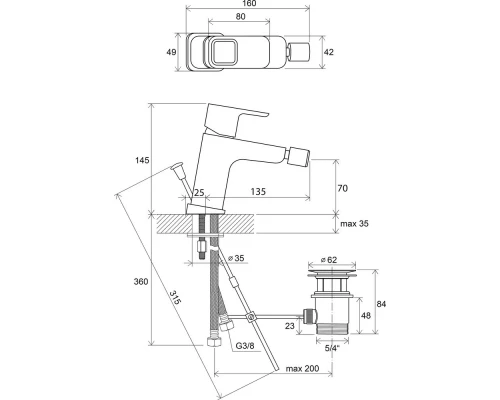 Смеситель для биде Ravak 10° TD 055.00, с донным клапаном, хром, X070067