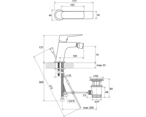 Смеситель для биде Ravak Classic CL 055.00, с донным клапаном, хром, X070082