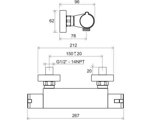 Термостат для душа Ravak Termo 200 TE 072.00/150, хром, X070051