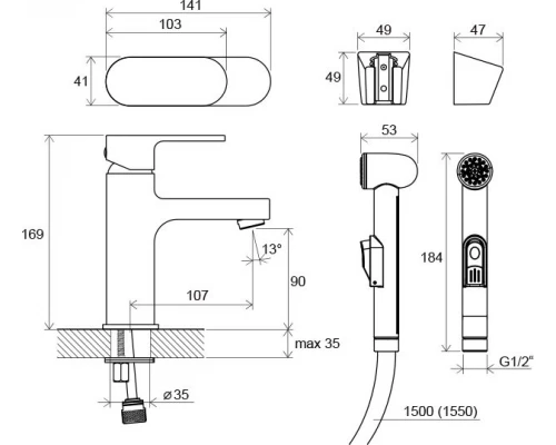 Смеситель для раковины Ravak Chrome CR 112.00 с гигиеническим душем, хром, X070092