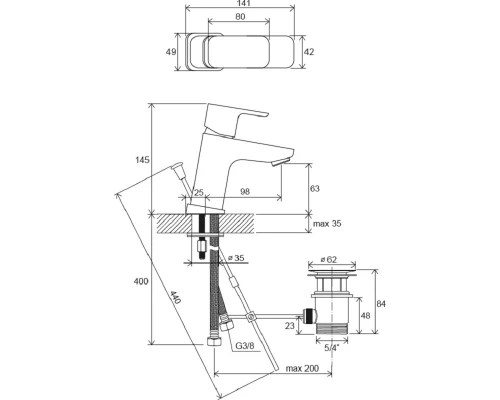 Смеситель для раковины Ravak 10° Free -TD F 011.00,  с донным клапаном, хром, X070126