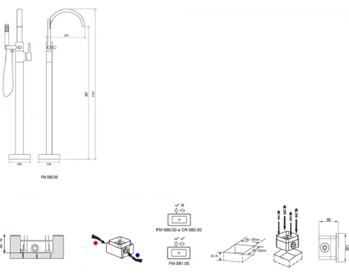 Смеситель для ванны  Ravak FM 080.00, напольный, хром, X070059