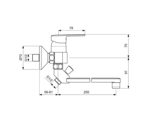 Смеситель Vidima Логик BA280AA для ванны и душа с душевым гарнитуром, поворотный излив, хром