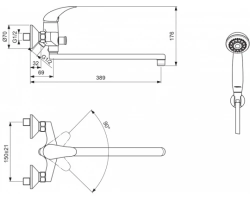 Смеситель Vidima ОРИОН (ORION) BA005AA для ванны и душа с душевым гарнитуром, хром