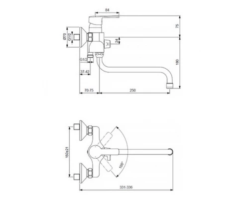 Смеситель Vidima УНО (Uno) BA239AA для ванны и душа с душевым гарнитуром, поворотный излив, хром