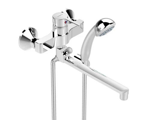 Смеситель Vidima Логик BA280AA для ванны и душа с душевым гарнитуром, поворотный излив, хром