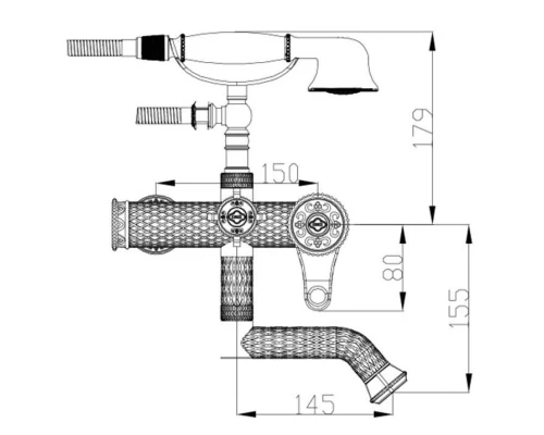 Смеситель для ванны и душа Zorg Antic, античное серебро, A 400W-SL