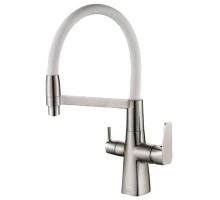 Смеситель Zorg Steel Hammer SH 818-8 SATIN для кухни под фильтр, сатин/белый