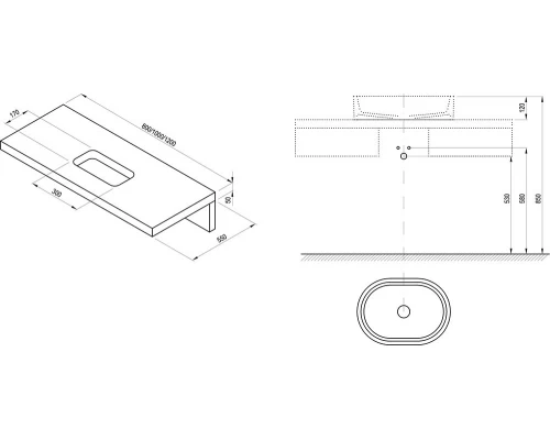 Столешница под раковину Ravak L, 120 см, белая, X000000832