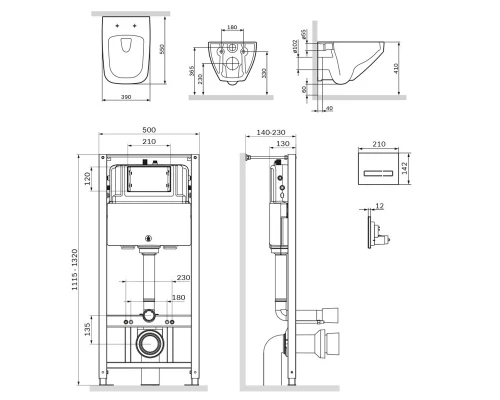 Инсталляция Am.Pm Inspire 2.0, IS450A38.50A1700 с безободковым унитазом Inspire V2.0 FlashClean, клавиша Touch Pro стекло, черное, крышка микролифт