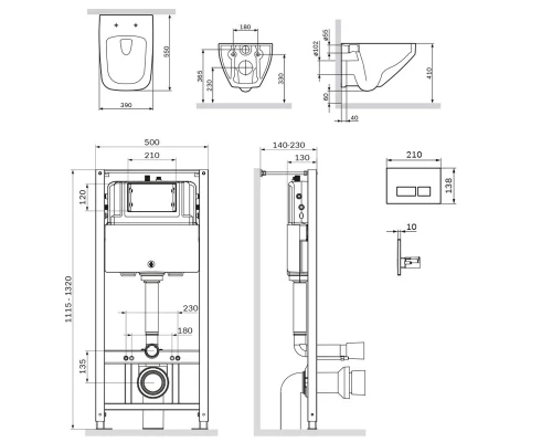 Инсталляция Am.Pm Inspire 2.0, IS47001.50A1700 с безободковым унитазом Inspire V2.0 FlashClean, клавиша Pro S белая, крышка микролифт