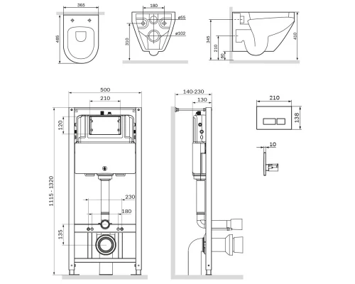 Инсталляция Am.Pm Spirit V2.0, IS47001.701700 с безободковым унитазом Spirit V2.0 FlashClean, клавиша Pro S белая, крышка микролифт