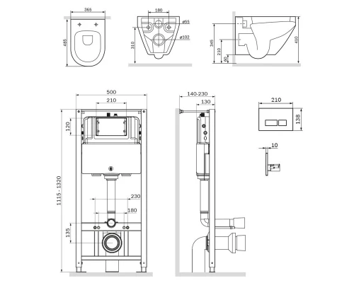 Инсталляция Am.Pm Spirit V2.0, IS49001.701700 с безободковым унитазом Spirit V2.0 FlashClean, клавиша Pro L белая, крышка микролифт