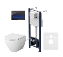 Инсталляция Am.Pm Spirit V2.0, IS450A38.701700 с безободковым унитазом Spirit V2.0 FlashClean, клавиша Touch Pro стекло, черная, крышка микролифт