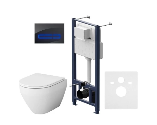 Инсталляция Am.Pm Spirit V2.0, IS450A38.701700 с безободковым унитазом Spirit V2.0 FlashClean, клавиша Touch Pro стекло, черная, крышка микролифт