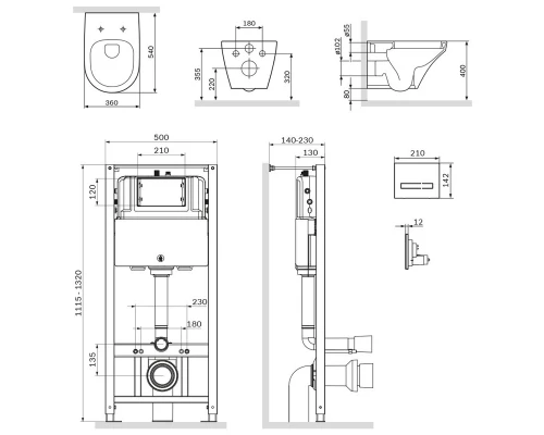 Инсталляция Am.Pm Inspire, IS450A38.501700 с безободковым унитазом Inspire FlashClean, клавиша Touch Pro стекло, черная, крышка микролифт