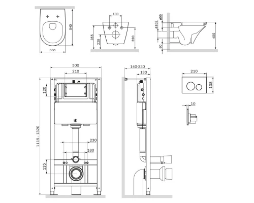 Инсталляция Am.Pm Inspire, IS49051.501700 с безободковым унитазом Inspire FlashClean, клавиша Pro L глянцевый хром, крышка микролифт