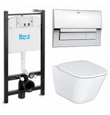 Инсталляция Roca с безободковым унитазом Roca Gap 34647L000, сиденье микролифт, клавиша хром, комплект 893104100
