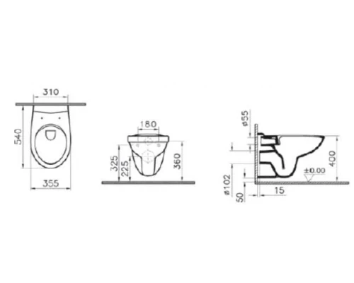 Инсталляция Vitra с унитазом Vitra Spinflush с инсталляцией Uno, сиденье микролифт, 9842B003-7206
