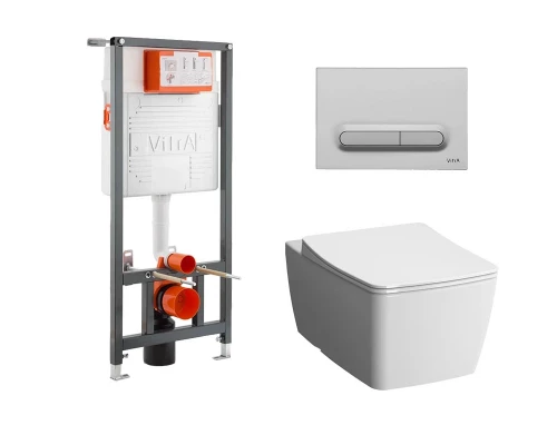 Инсталляция Vitra  с унитазом Vitra Metropole 9820B003-7201, сиденье тонкое микролифт, кнопка матовый хром, комплект