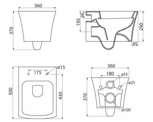 Подвесной безободковый унитаз BelBagno Regina, белый, P-trap BB104CH