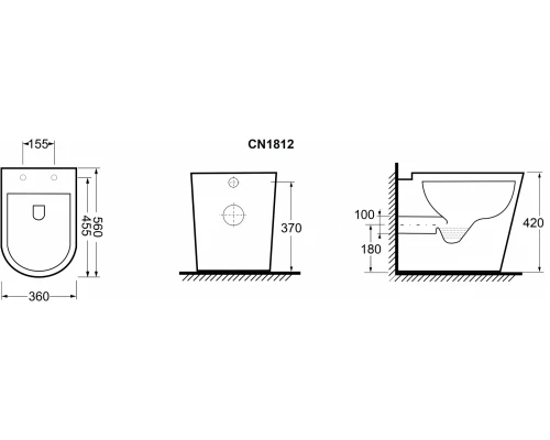 Приставной унитаз Ceramica Nova Highlight Rimless CN1812, безободковый, крышка с микролифтом