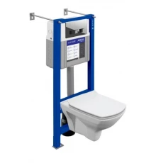 Инсталляция Cersanit Aqua Smart M40 кнопка Movi пластик, хром глянцевый, с унитазом Cersanit Carina XL CO DPL EO slim, микролифт, комплект, 63486