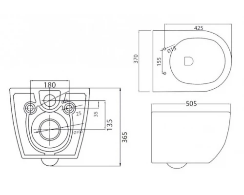 Подвесной безободковый унитаз Cezares Stylus 50.5 см, белый, CZR-513-TH-R