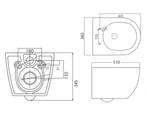 Подвесной безободковый унитаз Cezares Stylus 50.5 см с системой смыва Торнадо, белый, CZR-6601-TH-TOR